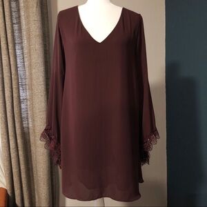 Anthro ASTR burgundy lace bell sleeve dress